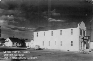 1955 Custer South Dakota Le Roy Motel Hotel occupation RPPC Postcard 26-482