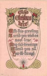 Postcard 1919 Arts & Crafts Christmas Greeting saying pink 22-12274