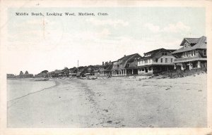 Madison Connecticut Middle Beach, Looking West, White Border Vintage PC U12191