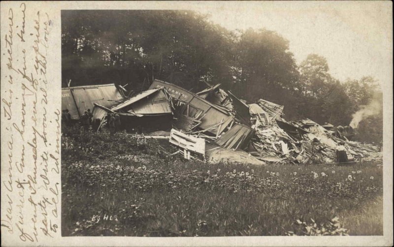 RR Train Wreck Crash - Springfield Massachusetts MA Cancel Real Photo Postcard