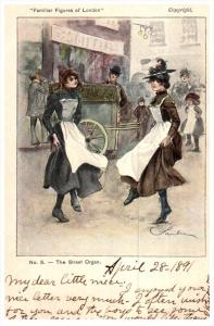 19788   London Victorian Girls dancing to Street Organ  dated  1891