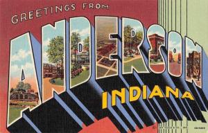 Anderson Indiana Greetings From large letter linen antique pc Z49806