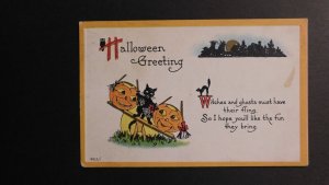 1916 USA Halloween Postcard Cover Ionia MI Local Use Living Pumpkins Black Cat