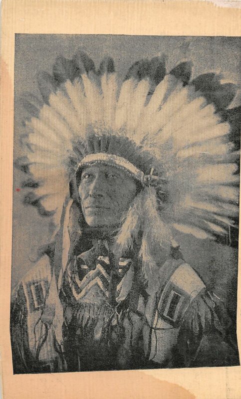 G21/ Native American Indian Postcard c1910 Native Chief Headdress 19