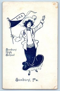 1905 Sunbury Pennsylvania PA Vintage Postcard High School Advertisement Unposted