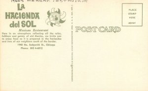 Postcard 1960s Illinois Mexican Restaurant La Hacienda De Sol Teich 22-12129