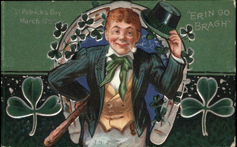 St Patrick's Day Irish Man with hat and Cane c1910 Vintage Postcard