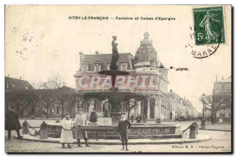 Old Postcard Vitry le Francois Fontaine Bank and Caisse d & # 39Epargne