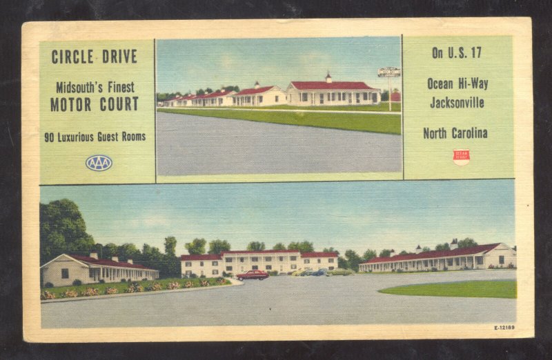 JACKSONVILLE NORTH CAROLINA CIRCLE DRIVE MOTOR COURT LINEN ADVERTISING POSTCARD