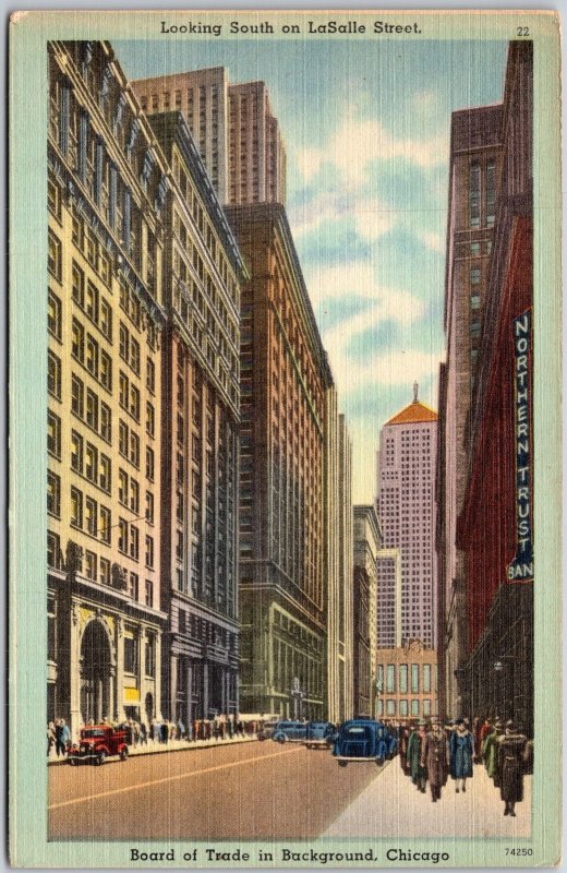 Chicago Illinois ILL, Looking South on LaSalle Street, Board of Trade, Postcard