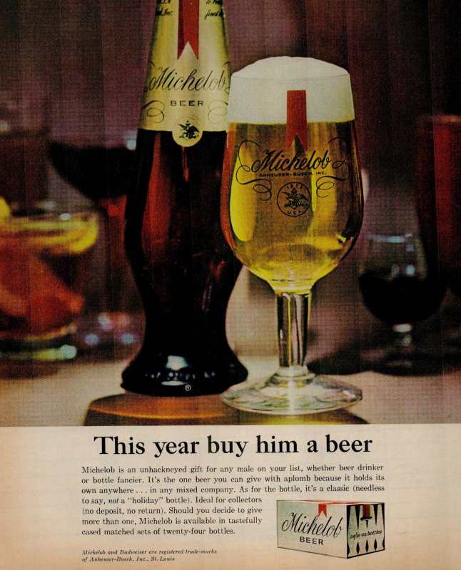 1963 Michelob Beer Glass of Beer Next To Bottle Vintage Print Ad 1618