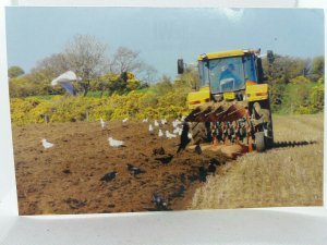 Large Vintage Postcard Renault Tractor GMN 277T Ploughing Field Isle of Man 80s