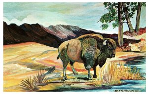 Mouth Artist Painting Repro by Nyla Thompson Bison by the River Postcard