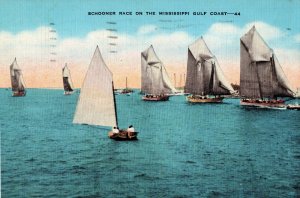 Circa 1930  Schooner Races  on the Mississippi Gulf Coast, Gulfport MS  Postcard