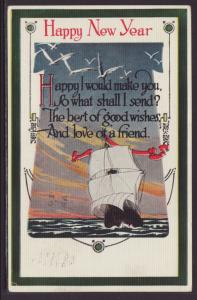 New Year,Sailing Ship Postcard