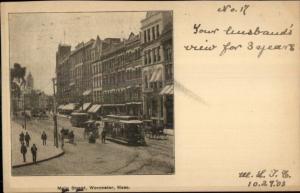 Worcester MA Main St. Trolleys c1900 Private Mailing Card