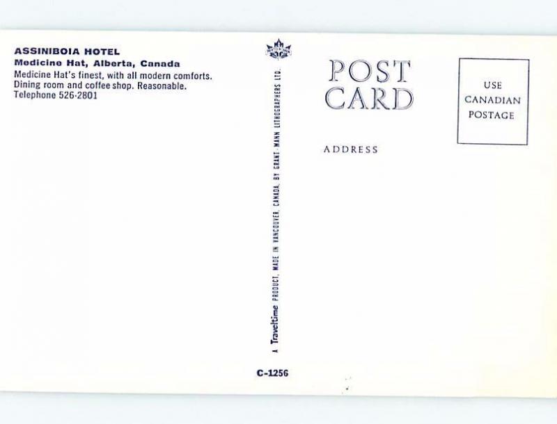 Unused Pre-1980 HOTEL SCENE Medicine Hat Alberta AB B0720