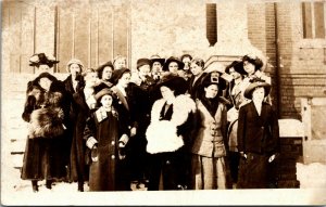 Postcard RPPC Real Photo AZO Group of Ladies in Winter Time Fancy Hats 1910s L7