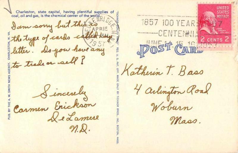 Charleston West Virginia Greetings Large Letter Linen Antique Postcard J67212