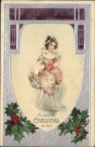 Christmas Pretty Woman Ballet Embossed c1910s Postcard