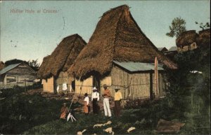 Cruces Panama Native Huts Indigenous Men c1910 Vintage Postcard