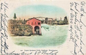 SPOKANE WASHINGTON~UPPER SPOKANE FALLS  & BRIDGE~1903 POSTCARD