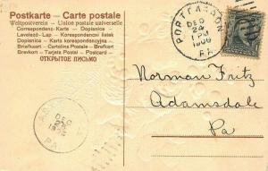 A merry Christmas Brown Robed Santa Claus Falling Down 1906 Postcard 