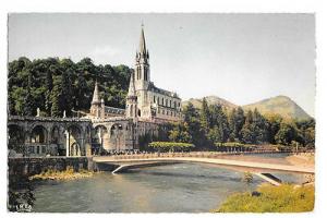 France Lourdes Basilique et Gave Cathedral River Bridge Vtg IRIS Postcard