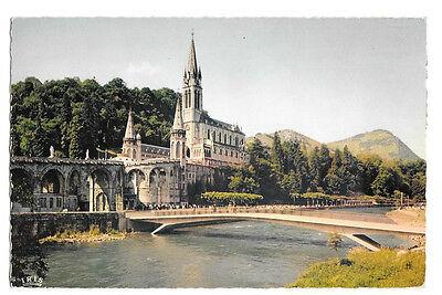 France Lourdes Basilique et Gave Cathedral River Bridge Vtg IRIS Postcard