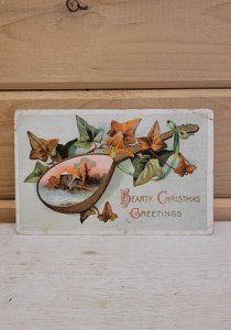 Antique Postcard 1910s Embossed Hearty Christmas Greetings Used 5.5 x 3.5