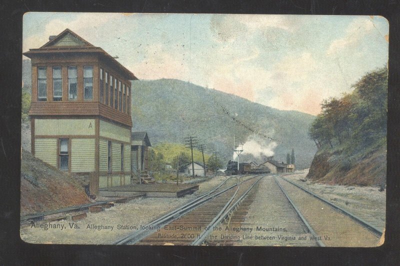 ALLEGHENY VIRGINIA VA. RAILROAD DEPOT TRAIN STATION 1909 VINTAGE POSTCARD 