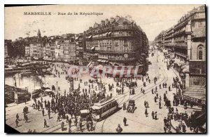 Old Postcard Marseille Rue de la Republique Tramway