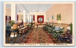ST PETERSBURG,  FL ~ Parlors HOTEL POINSETTIA 1946 Deco Era Linen Postcard