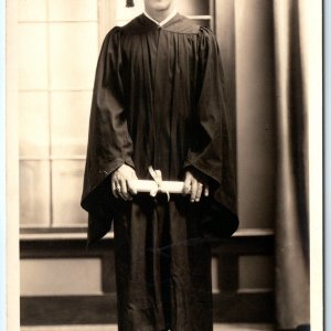 c1940s Graduation Young Man RPPC High School Diploma Boy Gown Rings Photo A174