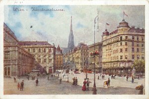 Austria Vienna Karntnerstrasse viennese watercolor art postcard 1921