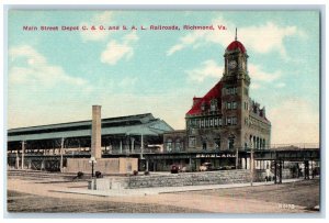 c1910 Main Street Depot C. & O. and S. A. L. Railroads Richmond VA Postcard