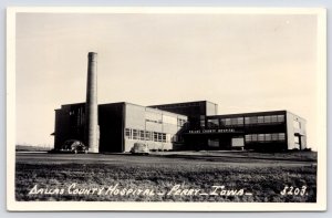 Perry Iowa~New Dallas County Hospital w/Smoke Stack~1920s RPPC Postcard