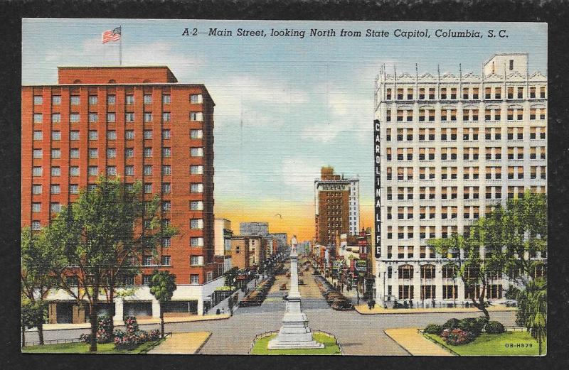 Main Street Looking North from State Capitol Columbia South Carolina Used c1947