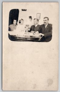 RPPC Family Children Oil Lamp Table Real Photo Postcard M21