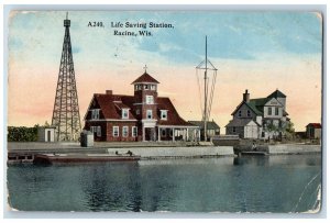 Racine Wisconsin Postcard Life Saving Station Exterior View 1916 Vintage Antique