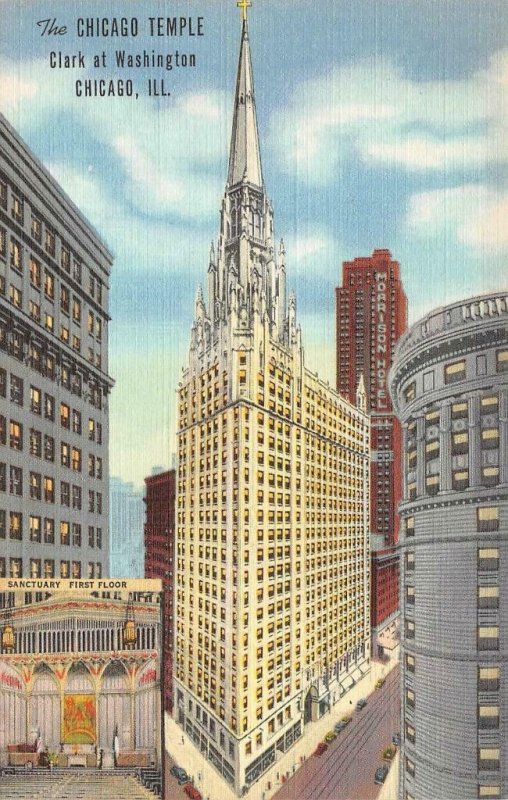 IL, Illinois CHICAGO TEMPLE & HOLY NAME CATHEDRAL *Two* c1940's Linen Postcards 