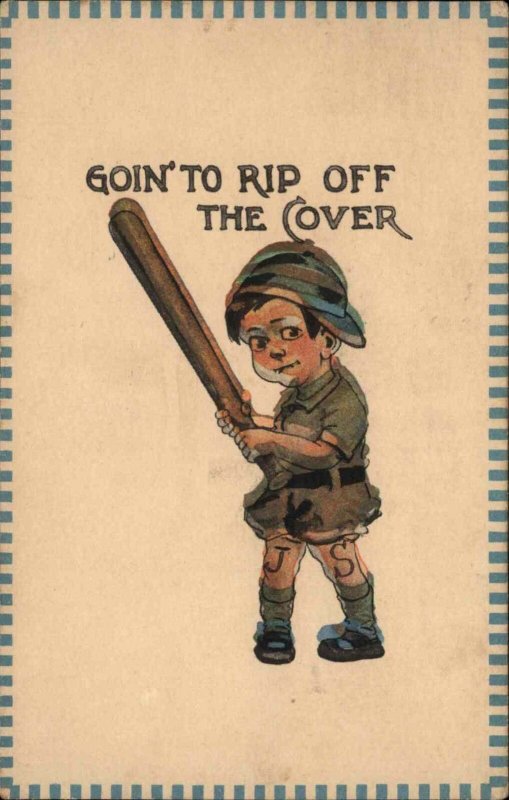 Baseball Comic Little Boy Holds Bat S129 c1915 Postcard
