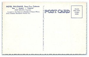 SANTA CRUZ, CA ~ Roadside HOTEL PALOMAR Cool Graphics c1940s Linen Postcard