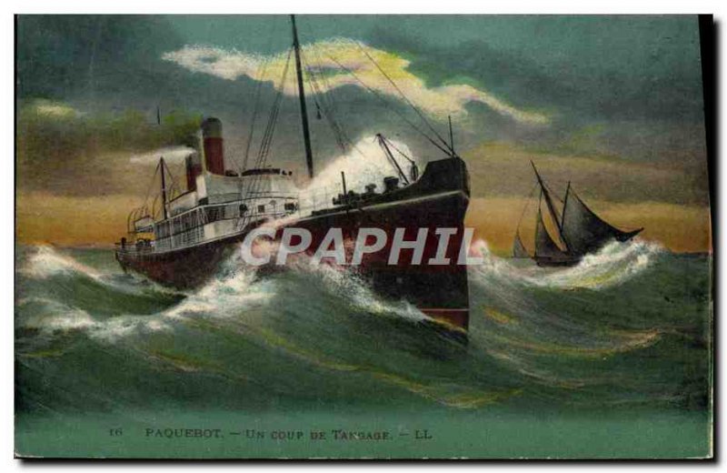 Postcard Old Ship Ship A hit pitching