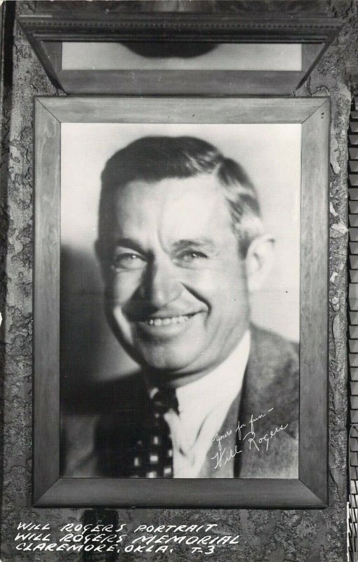 RPPC Real Photo Cowboy, Actor, Will Rogers,Memorial Portrait,Old Postcard