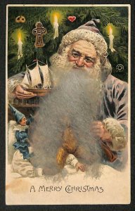 Christmas Purple Suited Santa Claus Cotton Beard Applique Toys Postcard
