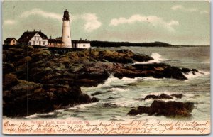 1906 Portland Light House Cape Elizabeth Maine ME Ocean Antique Posted Postcard