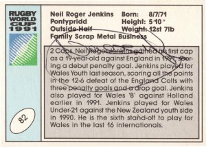 Neil Jenkins Wales Welsh Hand Signed Rugby 1991 World Cup Card Photo