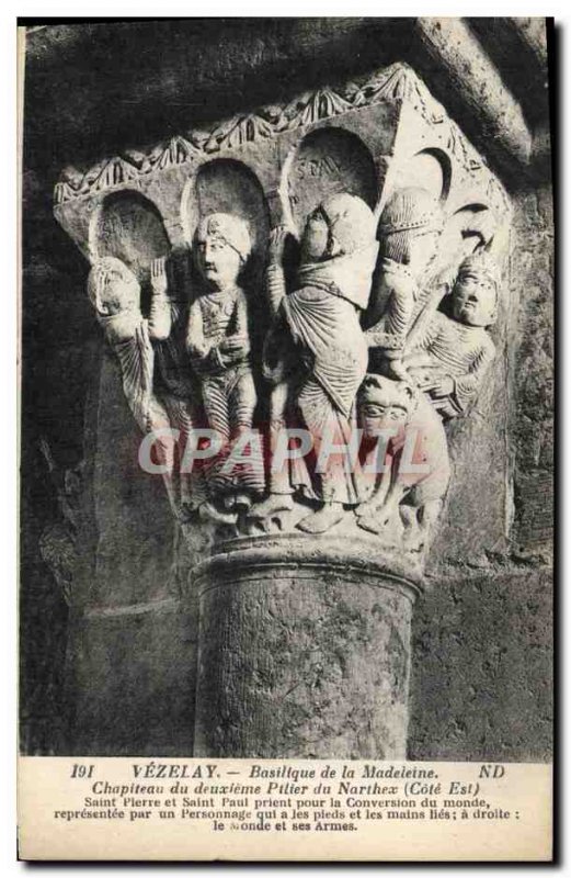 Old Postcard Vezelay Basilica De La Madeieine Capital of the second pillar of...