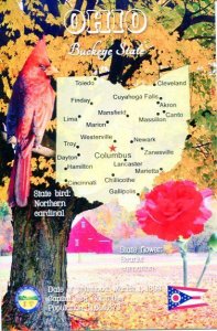 OHIO Map Postcard - The Buckeye State -  State Symbols
